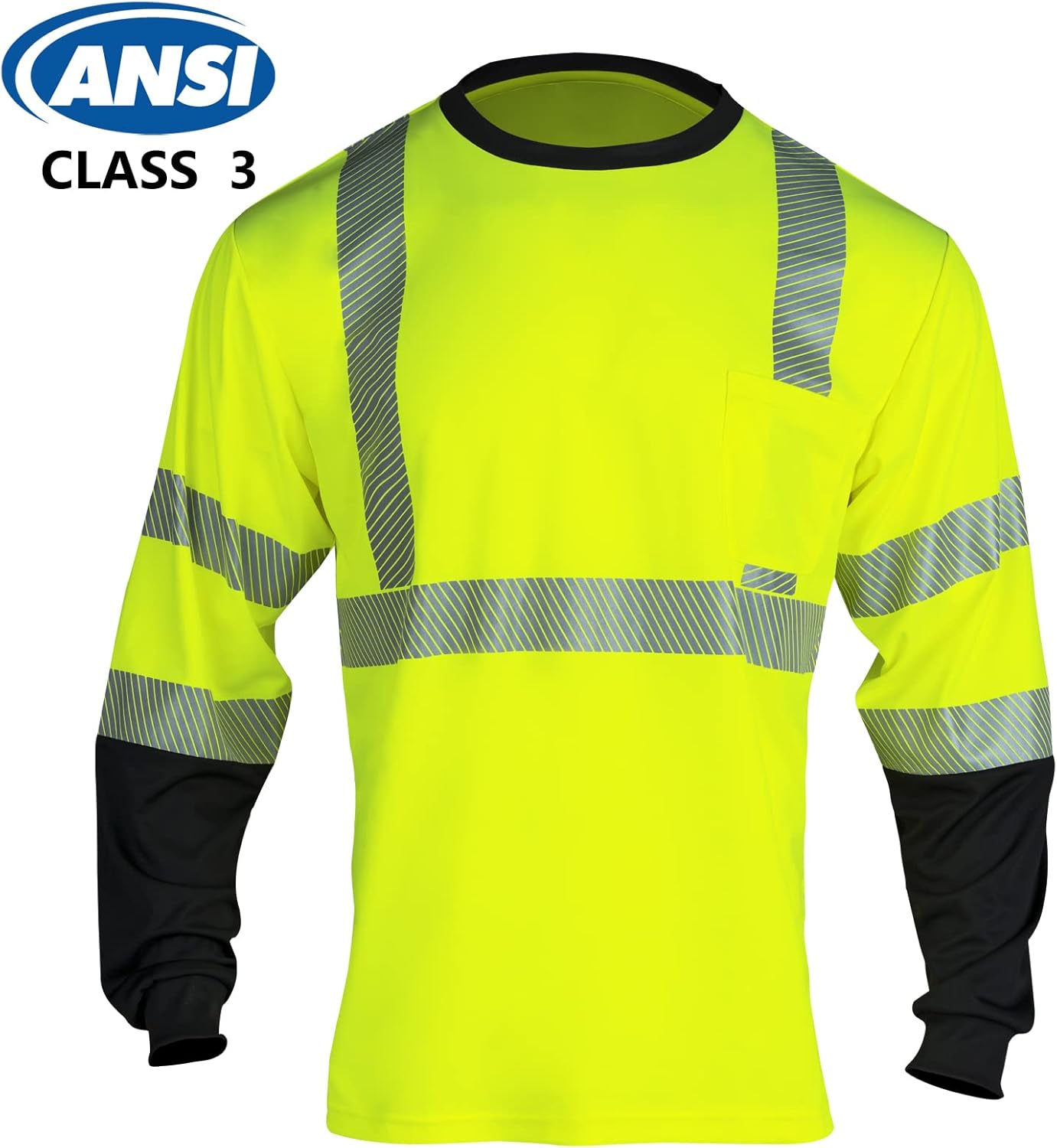 VENDACE Safety Reflective Hi Vis Long Sleeve Shirts for Men ANSI Class 3 High Visibility Construction Work T Shirts (Yellow,XL) - Image 2