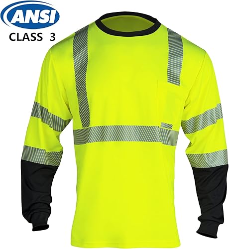 Miniatura 2 de VENDACE Camisetas reflectantes de seguridad de manga larga Hi Vis para hombres ANSI Clase 3 de alta visibilidad para trabajo de construcción,