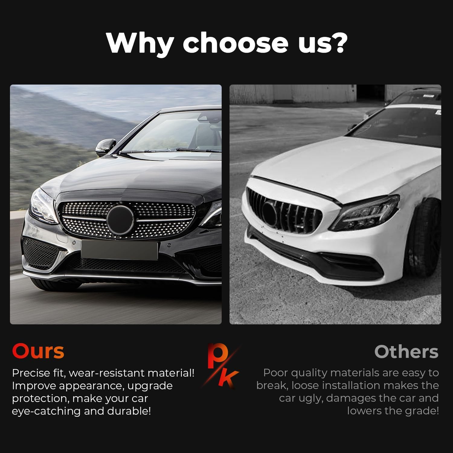 Front Honeycomb Bumper Grille Grill Compatible with 2019-2021 Mercedes Benz W205 C-CLASS Facelift C200 C300 Replacement for 22995179 GM1200676C