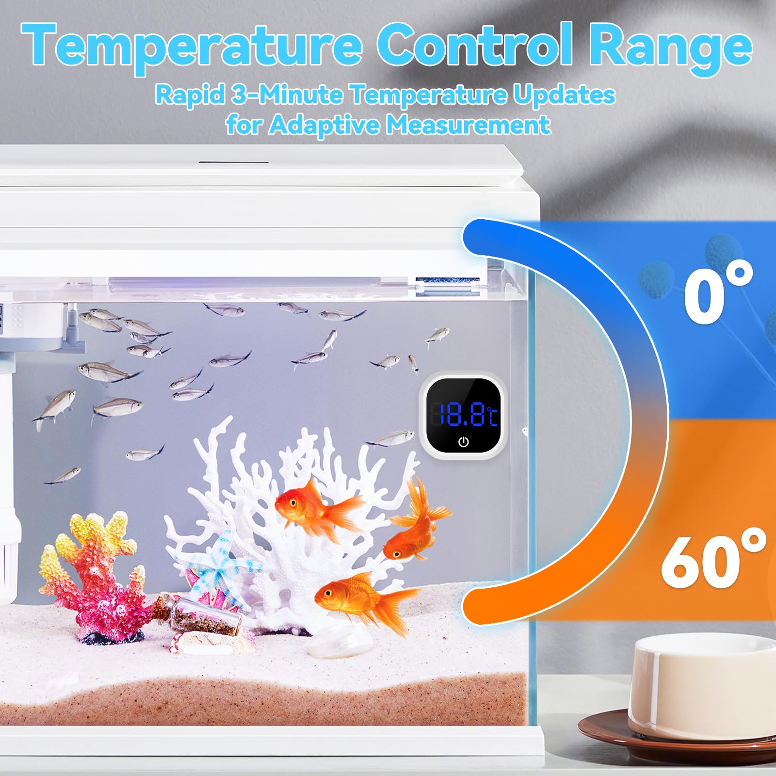 Termometro Digitale per Acquari LED Touch Screen Wireless, Alta Precisione 1℃, per Acquari Tropicali e Rettili, Accessorio Acquario, Bianco