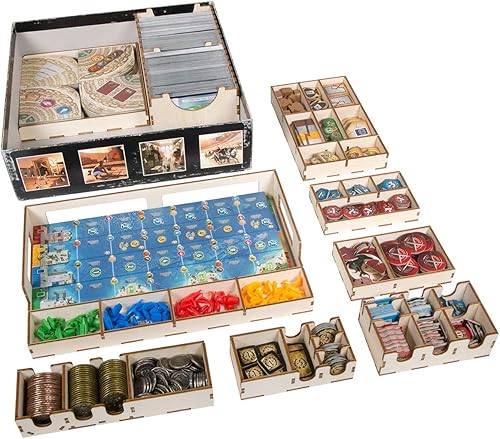 The Broken Token Organizador de juegos compatible con 7 maravillas (1ª edición) y expansiones, caja organizadora de juegos de madera con múltiples