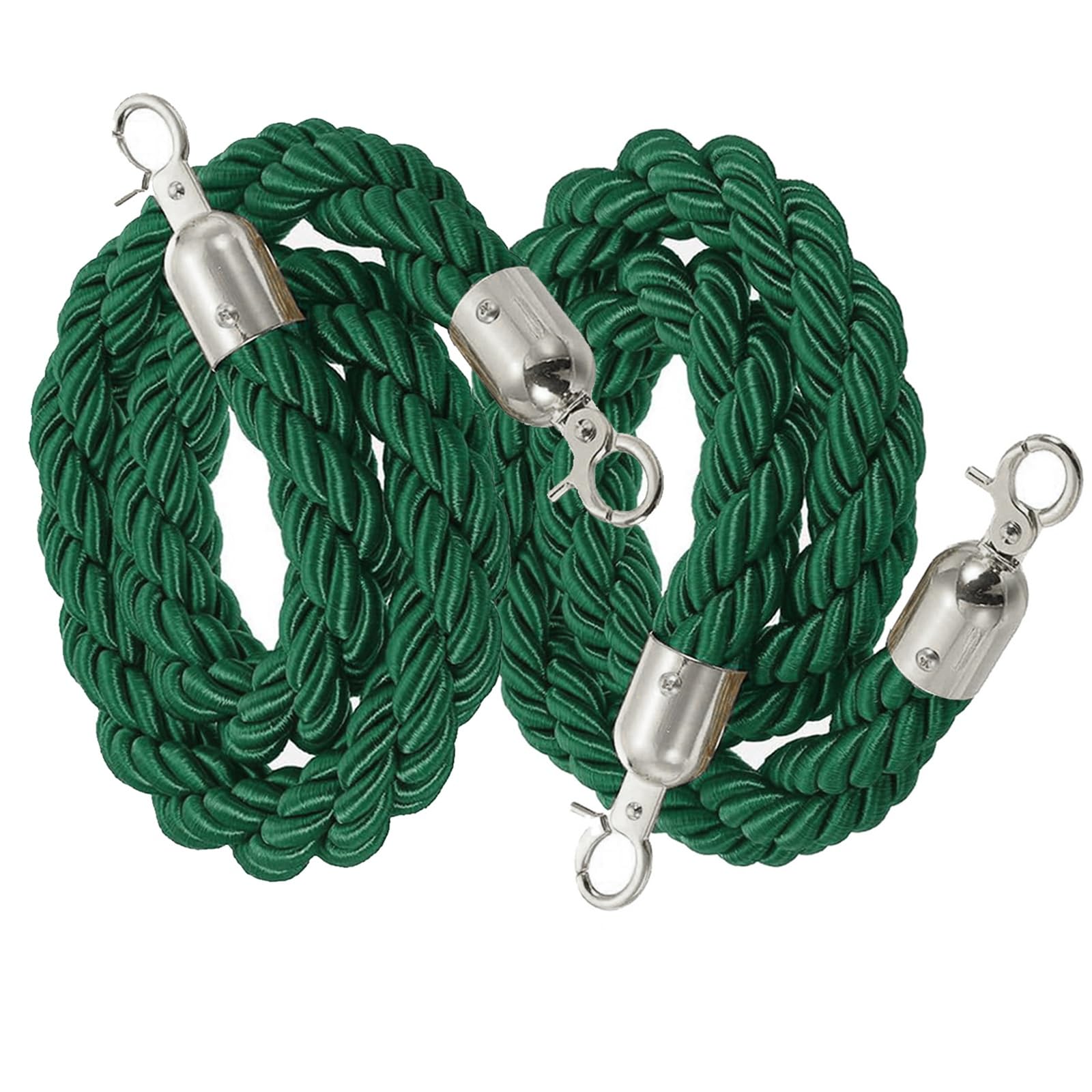 Cuerda de Control de multitudes Premium de 3,35 m con Gancho de Metal - Cuerda de Barrera Trenzada Verde Oscuro para separadores de Filas en Eventos, Seguridad y Durabilidad - Ideal para Rec