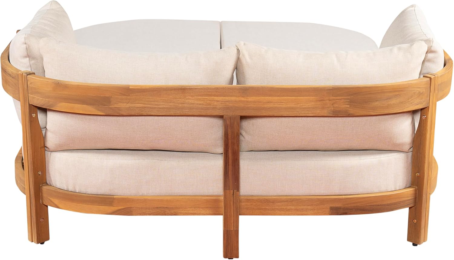 Merax Outdoor Acacia Wood Daybed with Cushions, Chaise Lounge Sofa with Curved Armrest for Patio Backyard and Garden, Teak Finish with Beige Cushion