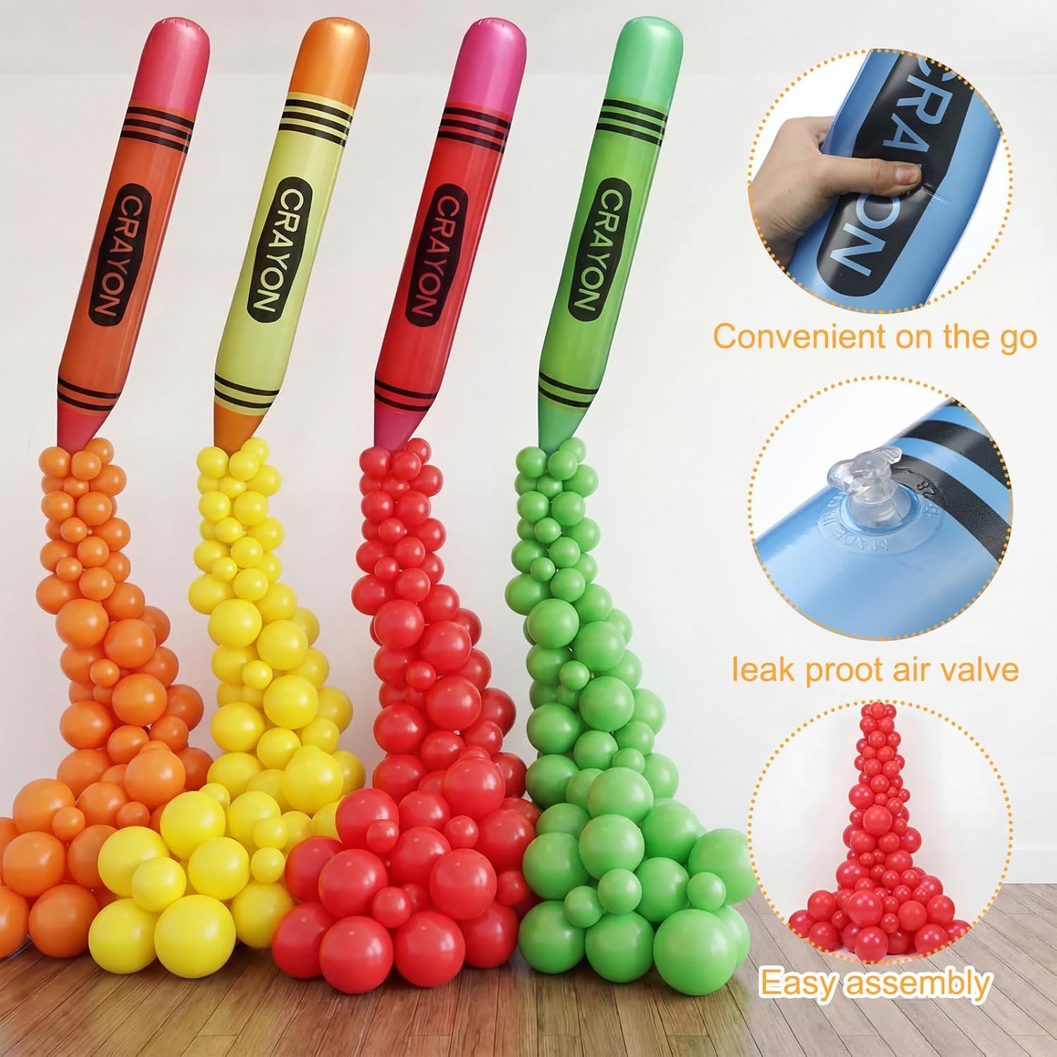 Realspring 345 Pcs Kindergarten Preschool Graduation Crayons Decorations Art Painting DIY Kit Large Inflatable Crayons Rainbow Balloons for Back to School Classroom Decor(Vibrant)