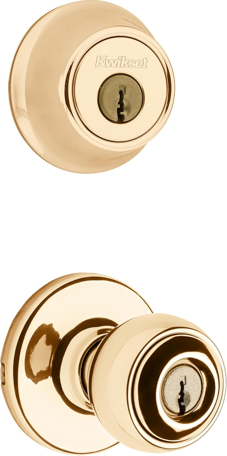 Kwikset 690P 5 CP Single Cylinder Deadbolt Combo Pack with Polo Entry Knob in Antique Brass
