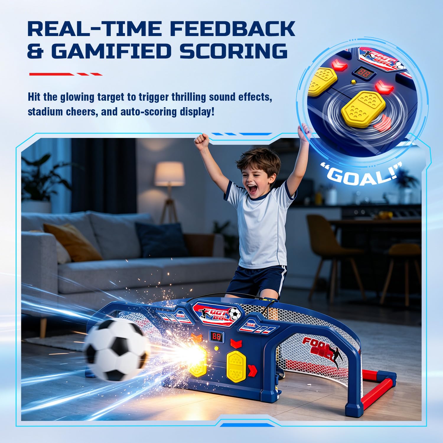 Eagle Stone Fußball Trainer Fußballtor mit LED-Punktanzeige, 4-in-1 Fußball-Trainingsgerät, Fußballtraining Spiele Fußballaktivitäten Indoor & Outdoor Spielzeug ab 4 Jahre