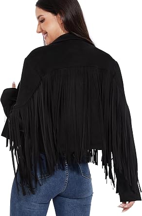 Fahsyee Women Fringe Leather Jacket Faux Suede Cowgirl Outfits