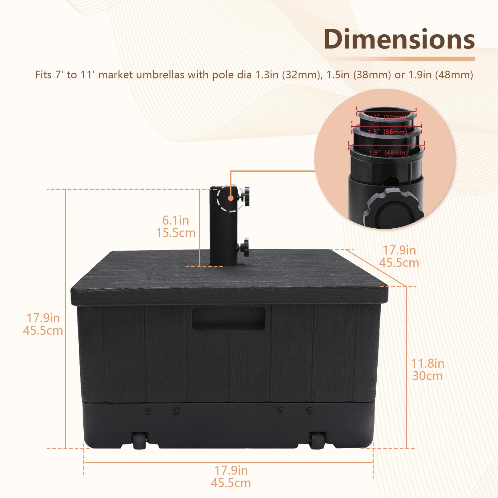 C-Hopetree Base de sombrilla de plástico 3 en 1 con ruedas rodantes, soporte de sombrilla rellenable de arena resistente de 175 libras con maceta, y se utiliza como mesa auxiliar de café al aire