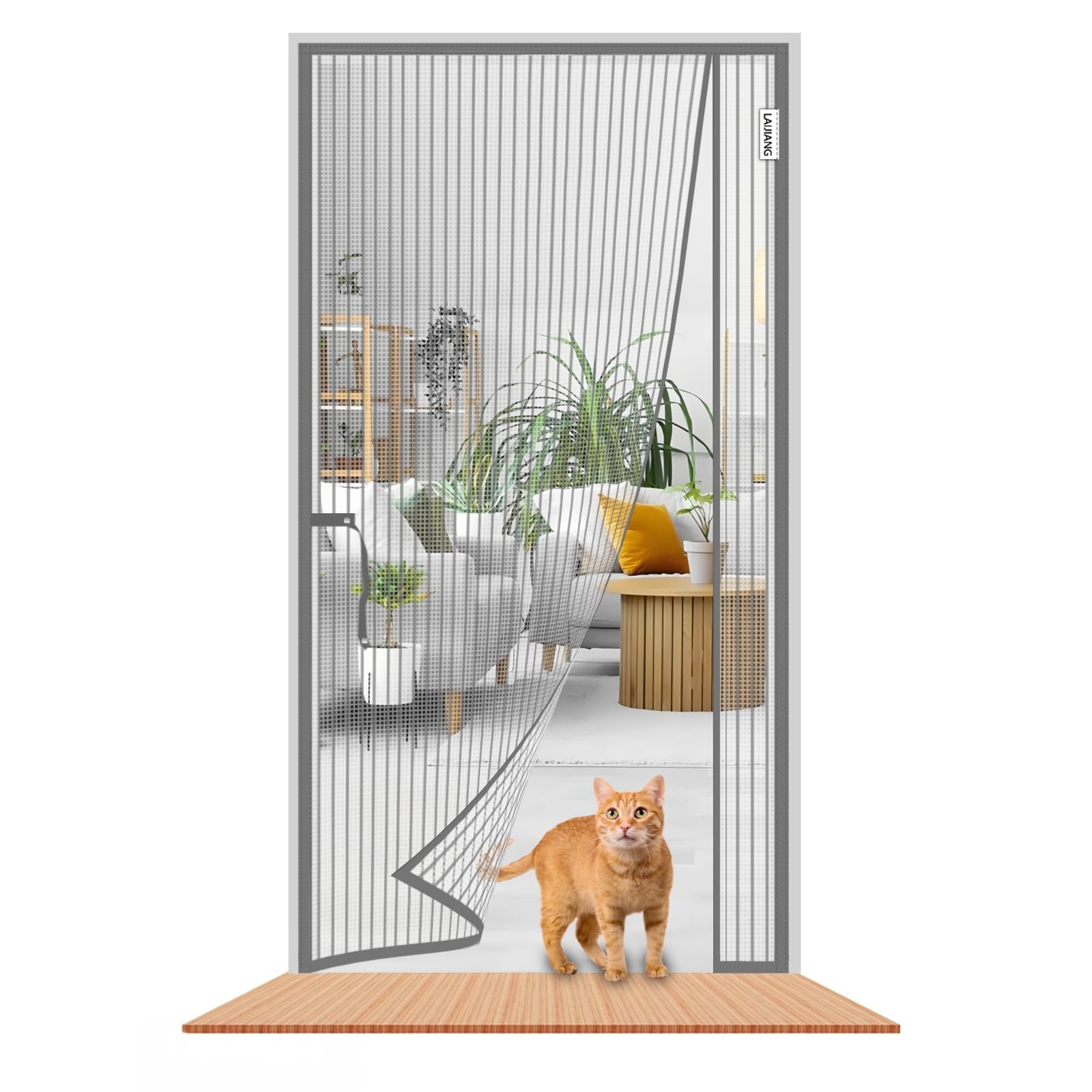 LAIJIANG Magnetic Screen Door, Heavy Duty Mesh Screens Door with 4cm Wider Magnet At The Top, Fly Curtain Self-Sealing Keeps Bugs Out Kids & Pets Friendly(Grey ⅃,110x210cm)