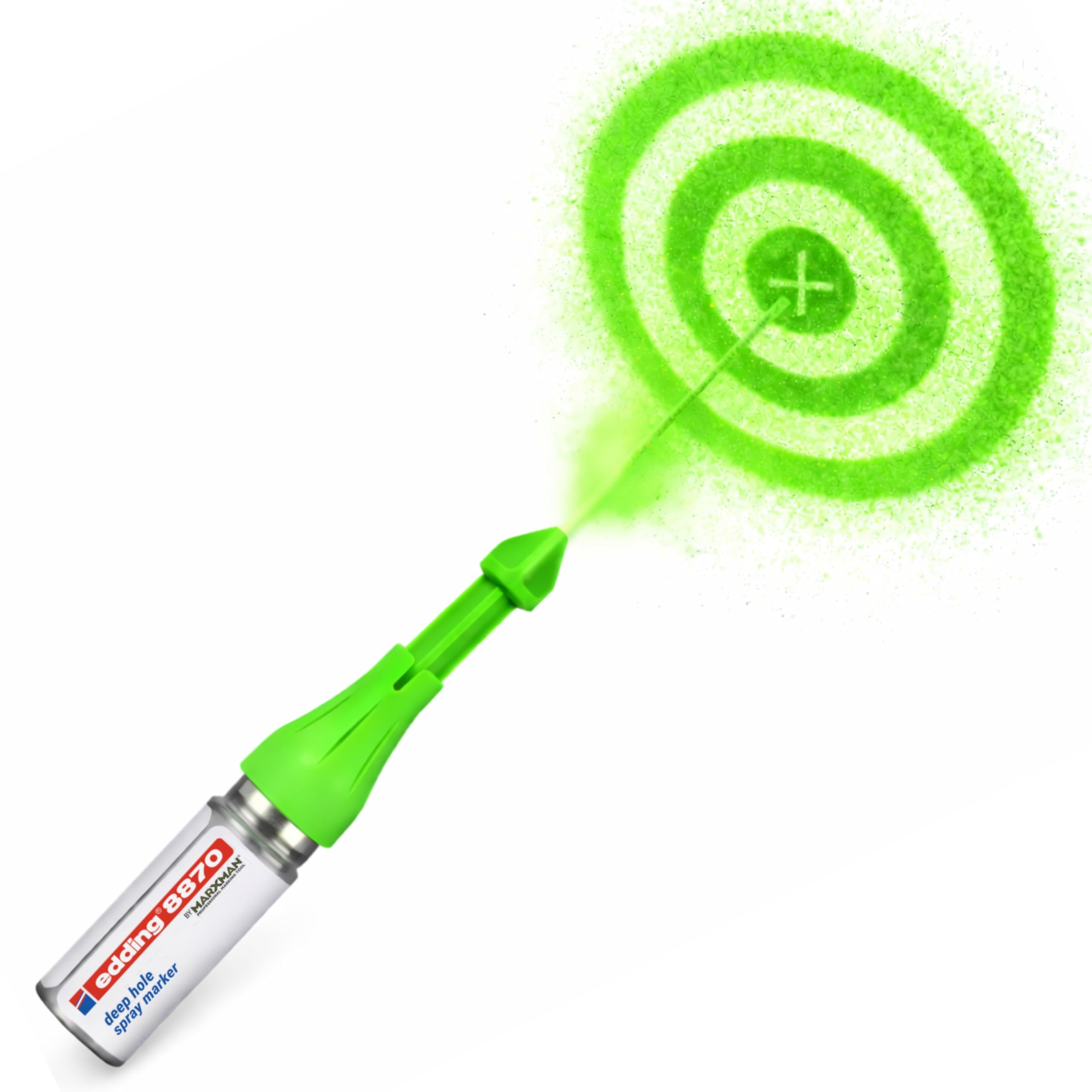 Edding Marqueur spray 8870 pour trous de perçage et zones inaccessibles – 5 Marqueurs à craie vert effaçables jusqu’à 50 mm de profondeur, pour pro & bricolage - Utilisation jusqu’à 250 pulvérisations