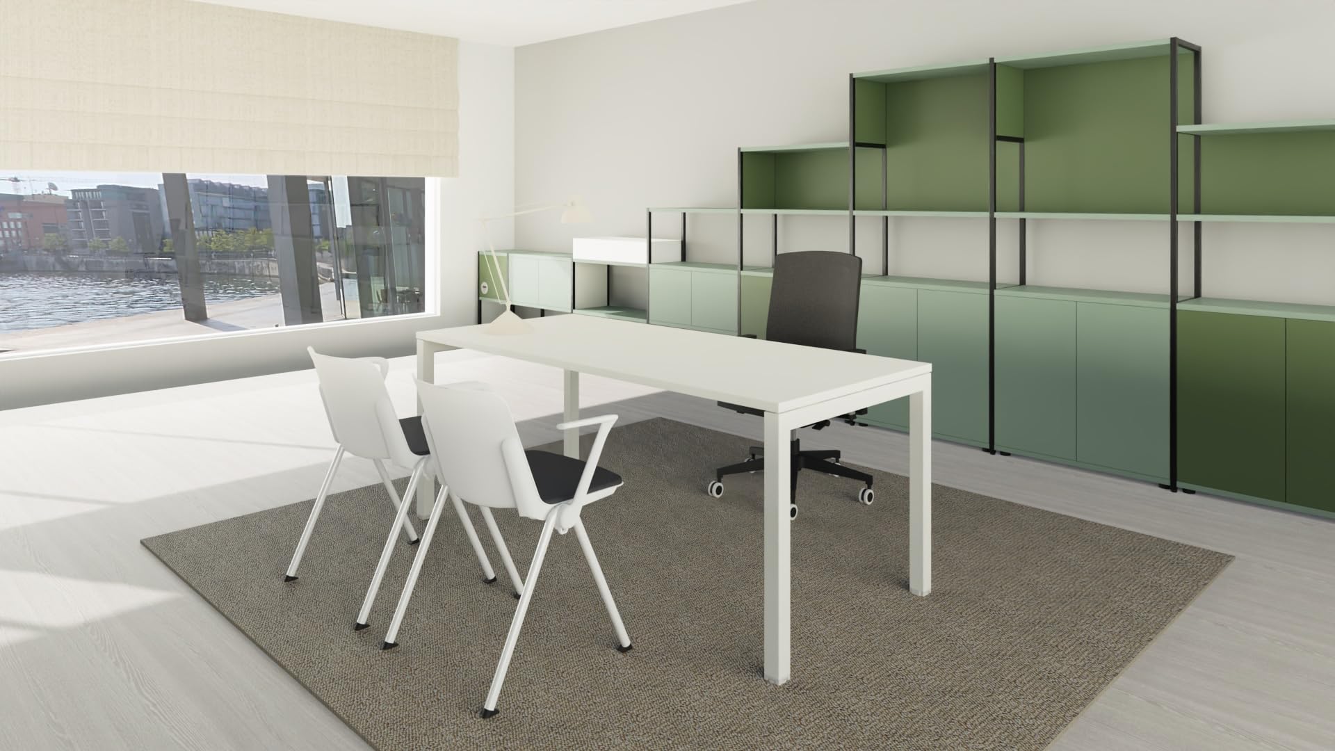 FBasic Scrivania Operativa Ufficio - Struttura metallo BIANCO e Piano legno BIANCO - 180x80x74
