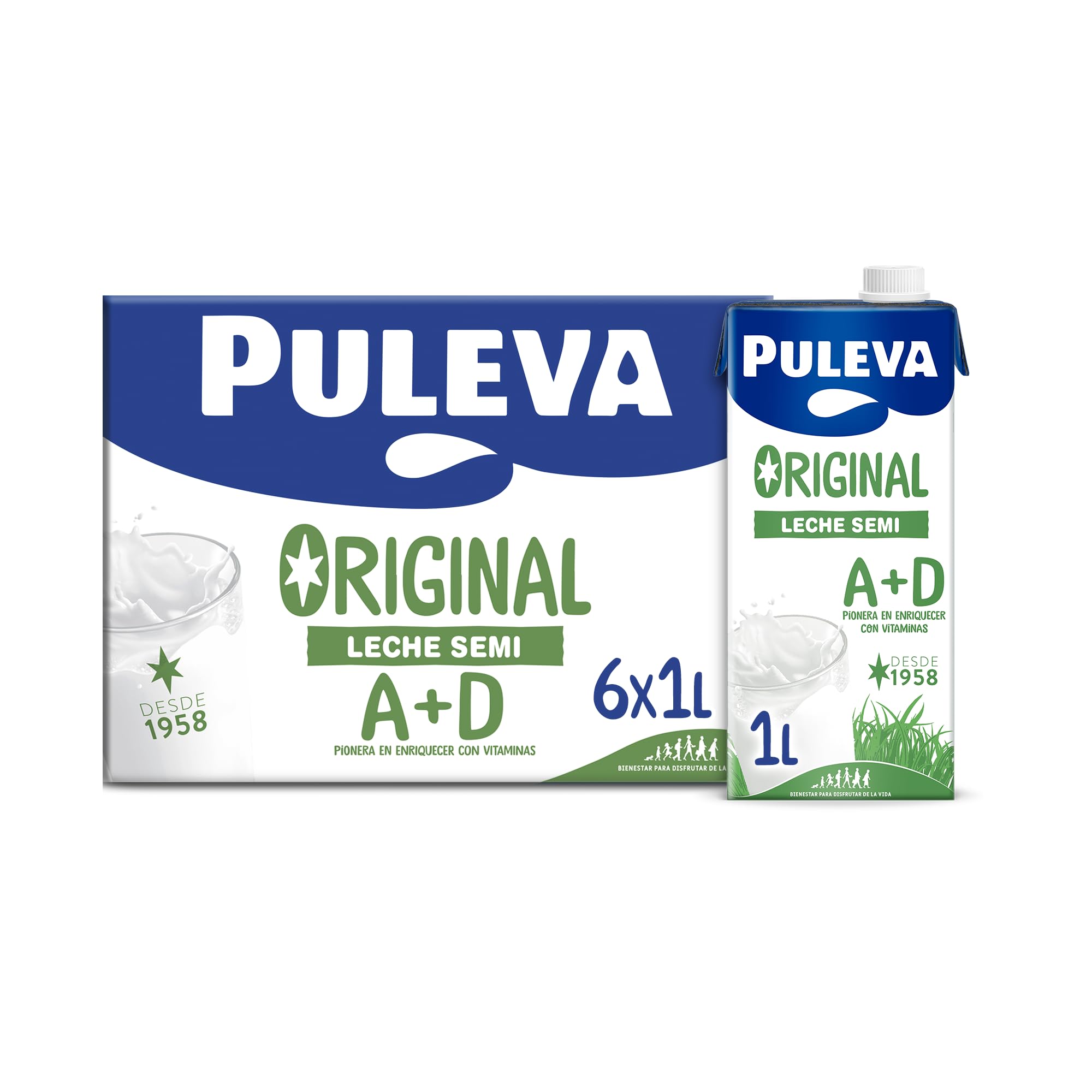 Puleva Original - Leche Desnatada con Vitaminas A y D - Sin Azúcar Añadido y Sin Gluten - Brik UHT Pack 6 x 1L — view 8