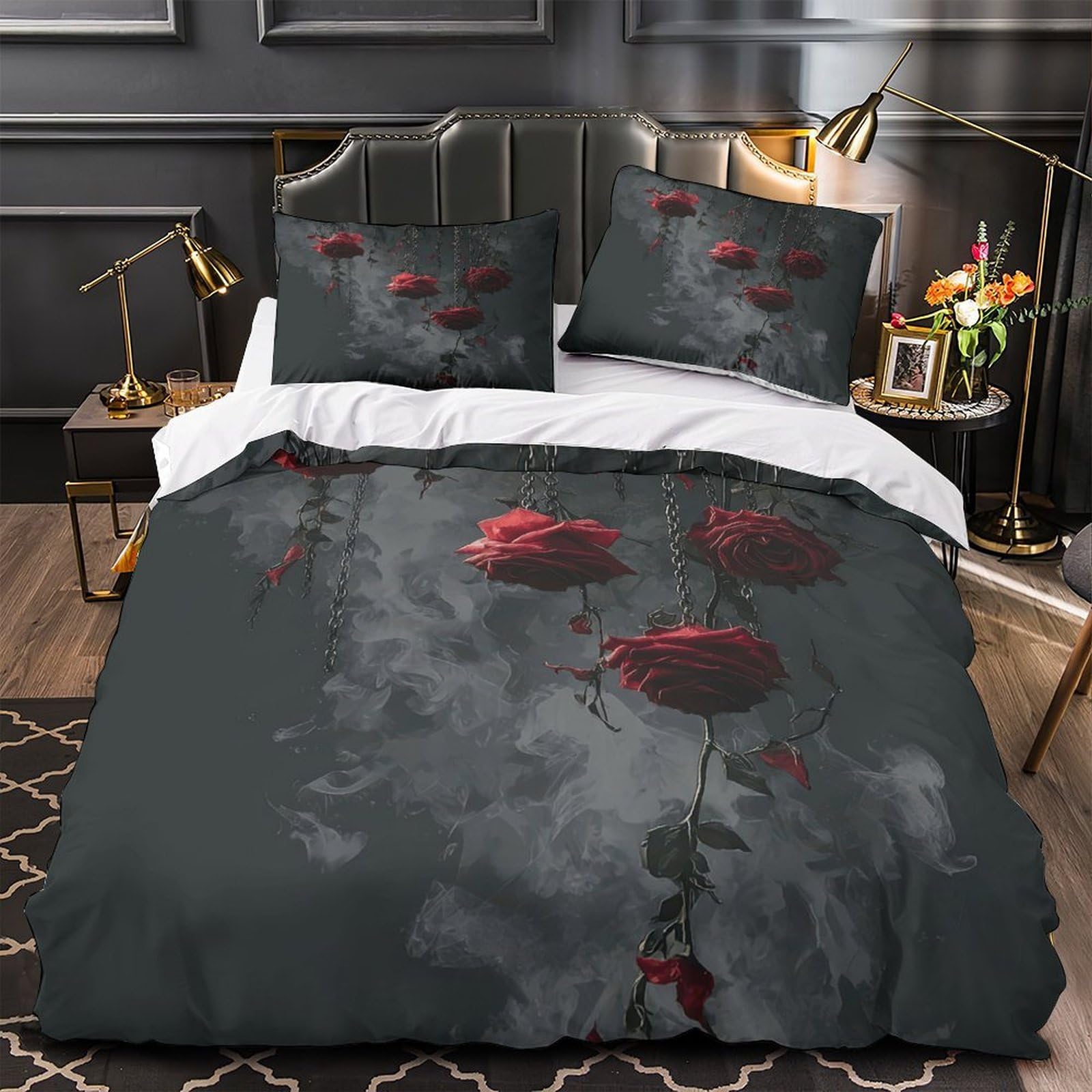 Parure de lit coquelicots rouges en microfibre douce Super King 260x220 cm
