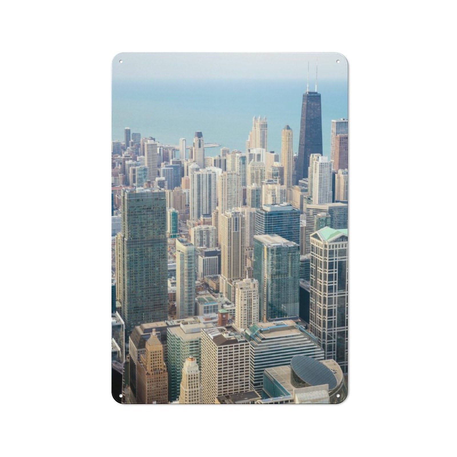 Junmoney Chicago Skyline Metal Wall Sign 30X20cm Featuring For Home Bar Wall, Housewarming Present For People Styling Home Bar