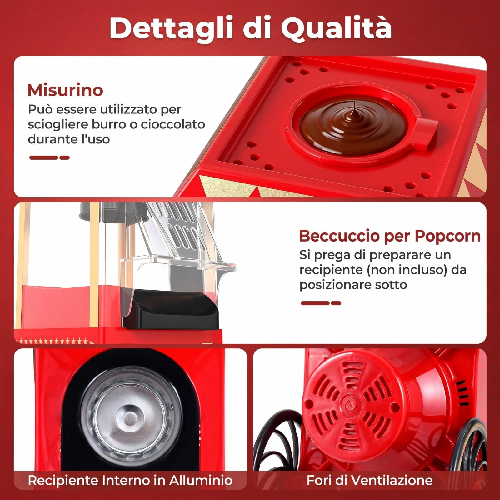 COSTWAY 1200W Macchina Pop Corn, Macchina Popcorn ad Aria Calda con Misurino Pronta in 2 Minuti, Senza Olio, Design Retro e Portatile per Serata Cinema Casa