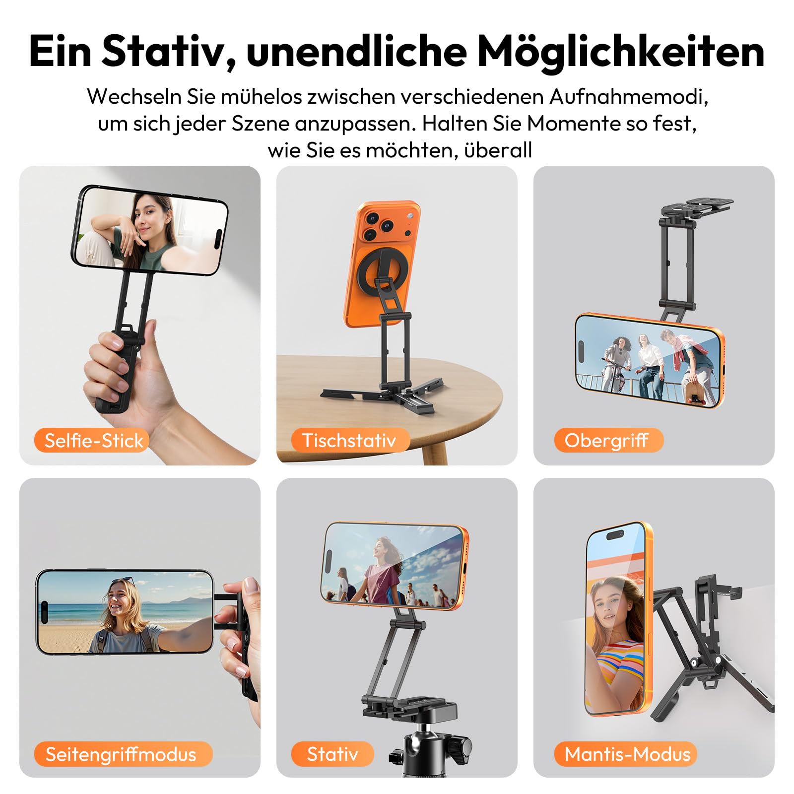 ULANZI SK29 Mini Magnetisches Handy Stativ, Aluminium Tripod Smartphone für MagSafe, Verstecktem Haken, 360° Drehbar, Faltbarer Selfie Stick Handyhalterung Stativ für iPhone 17/16/15/14/13/12 | Aluminium-Handy-Ständer mit 0,6 cm Arca-UK-Basis, verstellbar