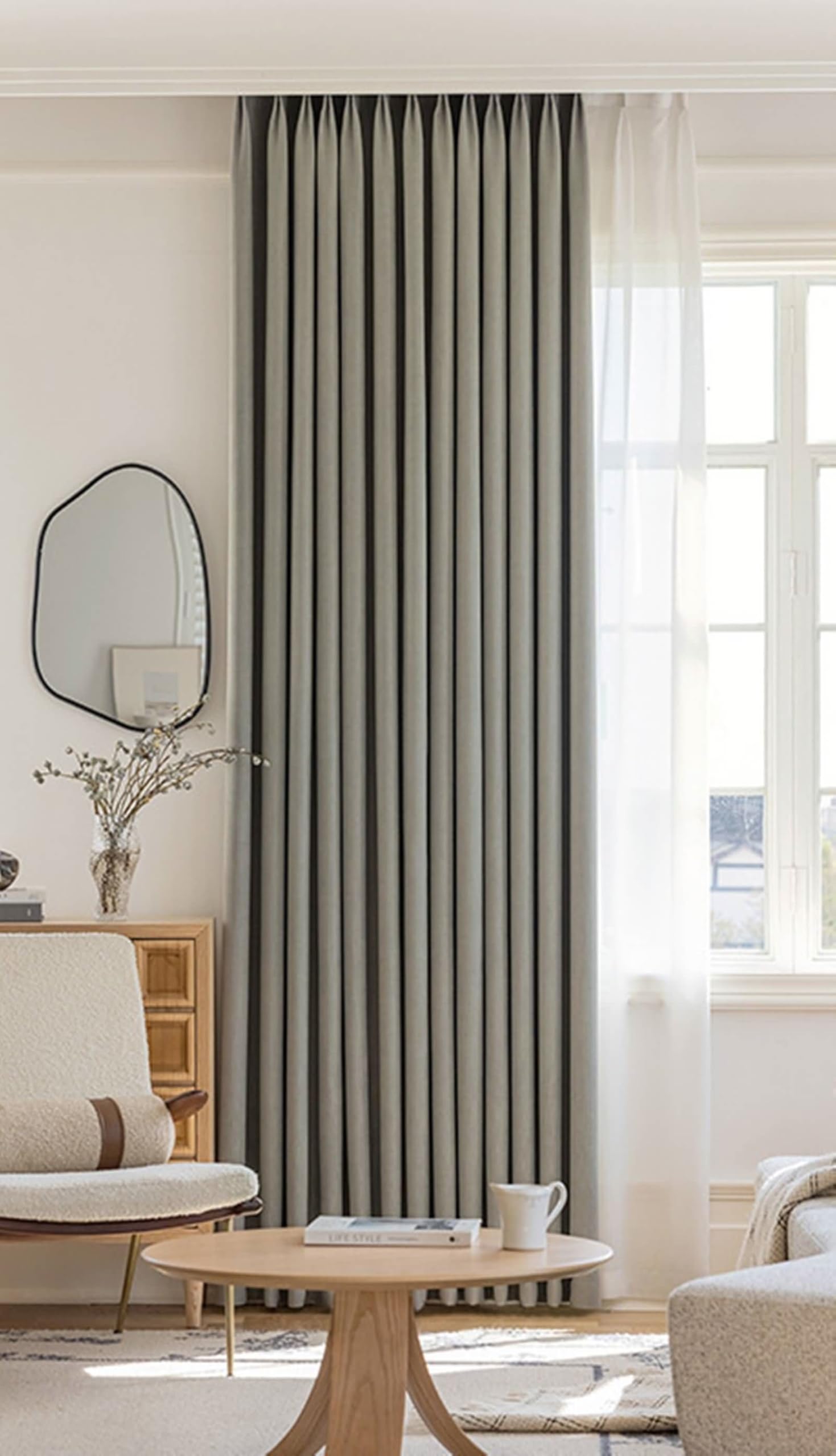 Rideaux occultants chenille gris 132x214cm pour salon | Lot de 2