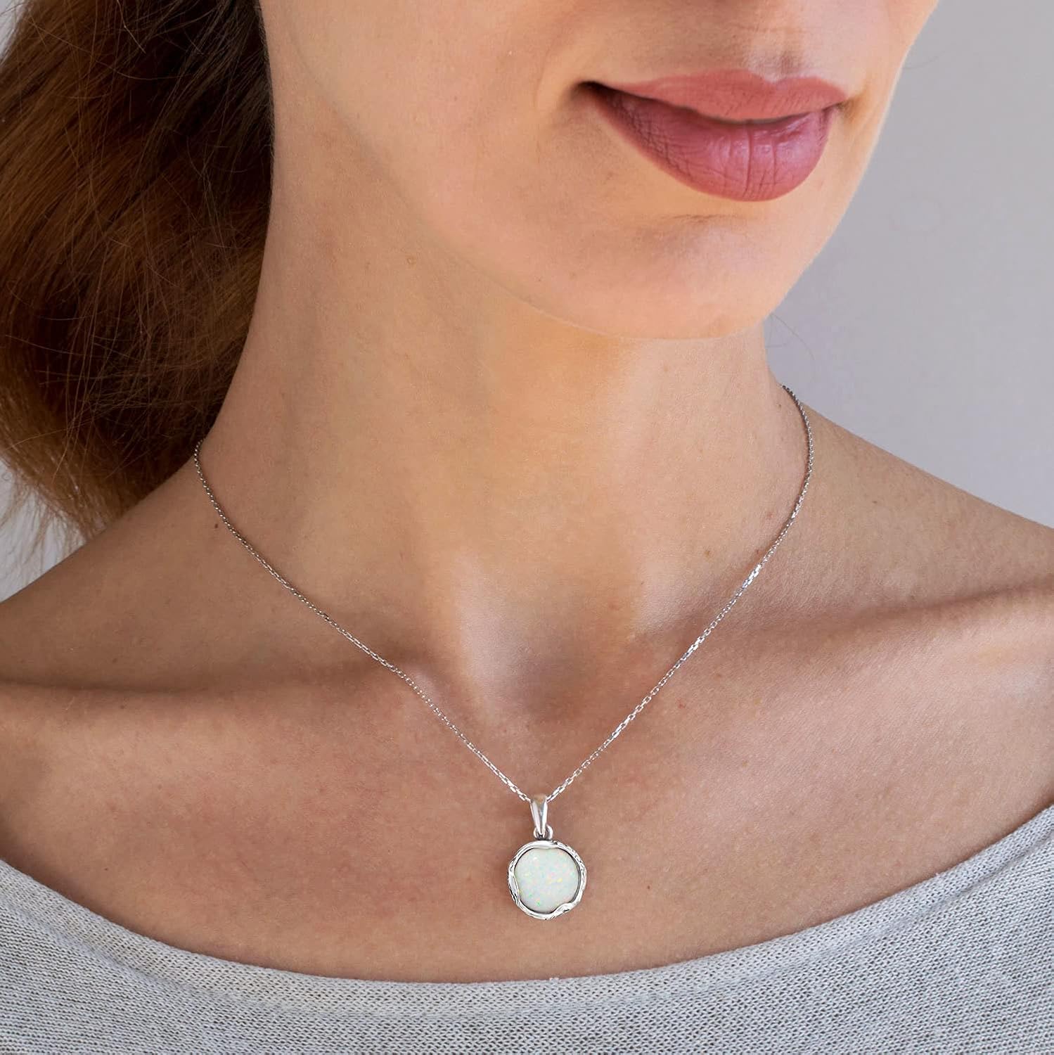 ADITA GOLD 925 Sterling Silver White Opal Necklace, Dainty 12mm Round Gemstone Pendant, October Birthstone Bridal Wedding Jewelry, Handmade Vintage Statement Jewel for Classy Brides and Women - Image 8