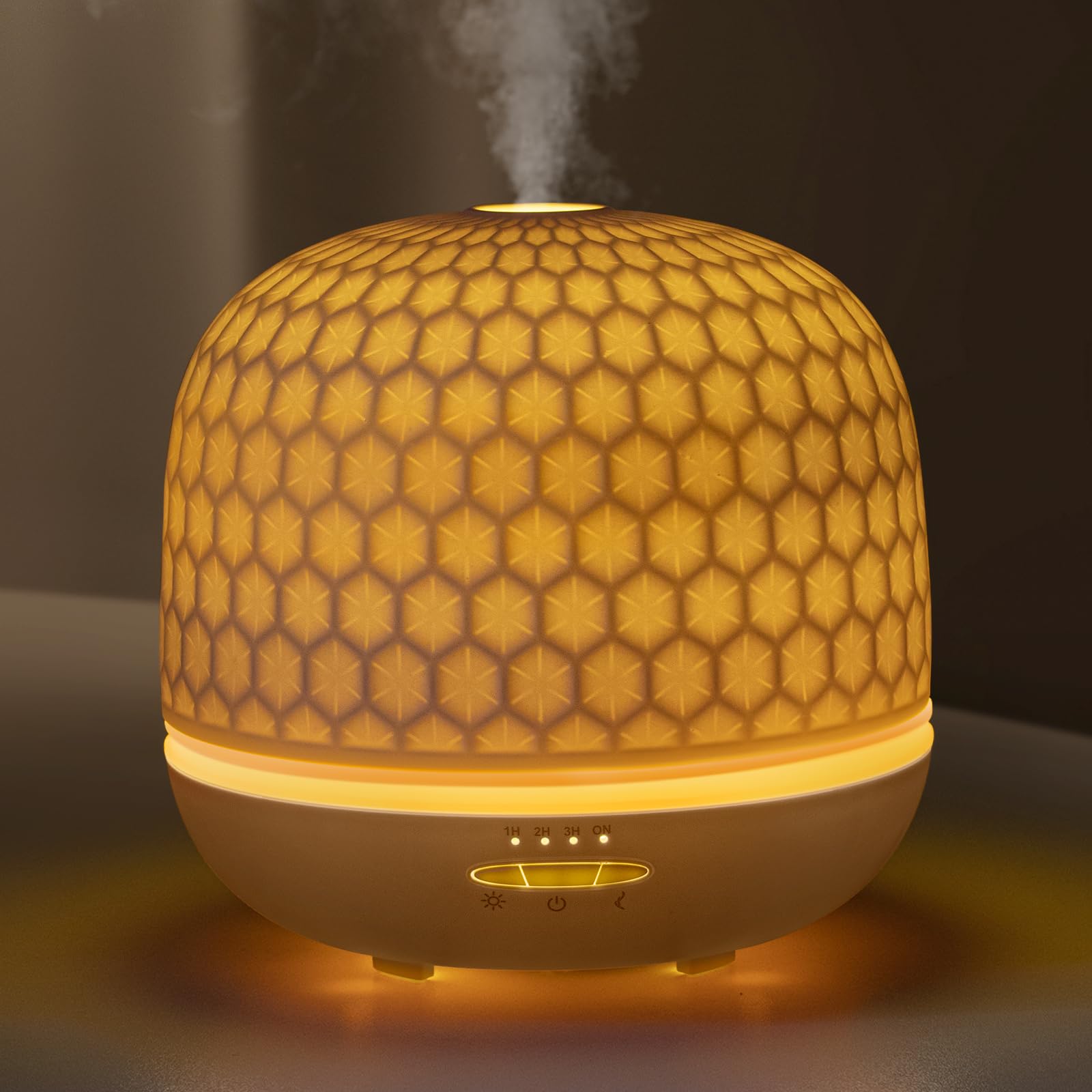 Difusor de cerámica, difusor de aceite esencial blanco de 500 ml, difusores ultrasónicos de aromaterapia para aceites esenciales, humidificador de niebla fría con temporizadores, luces nocturnas y