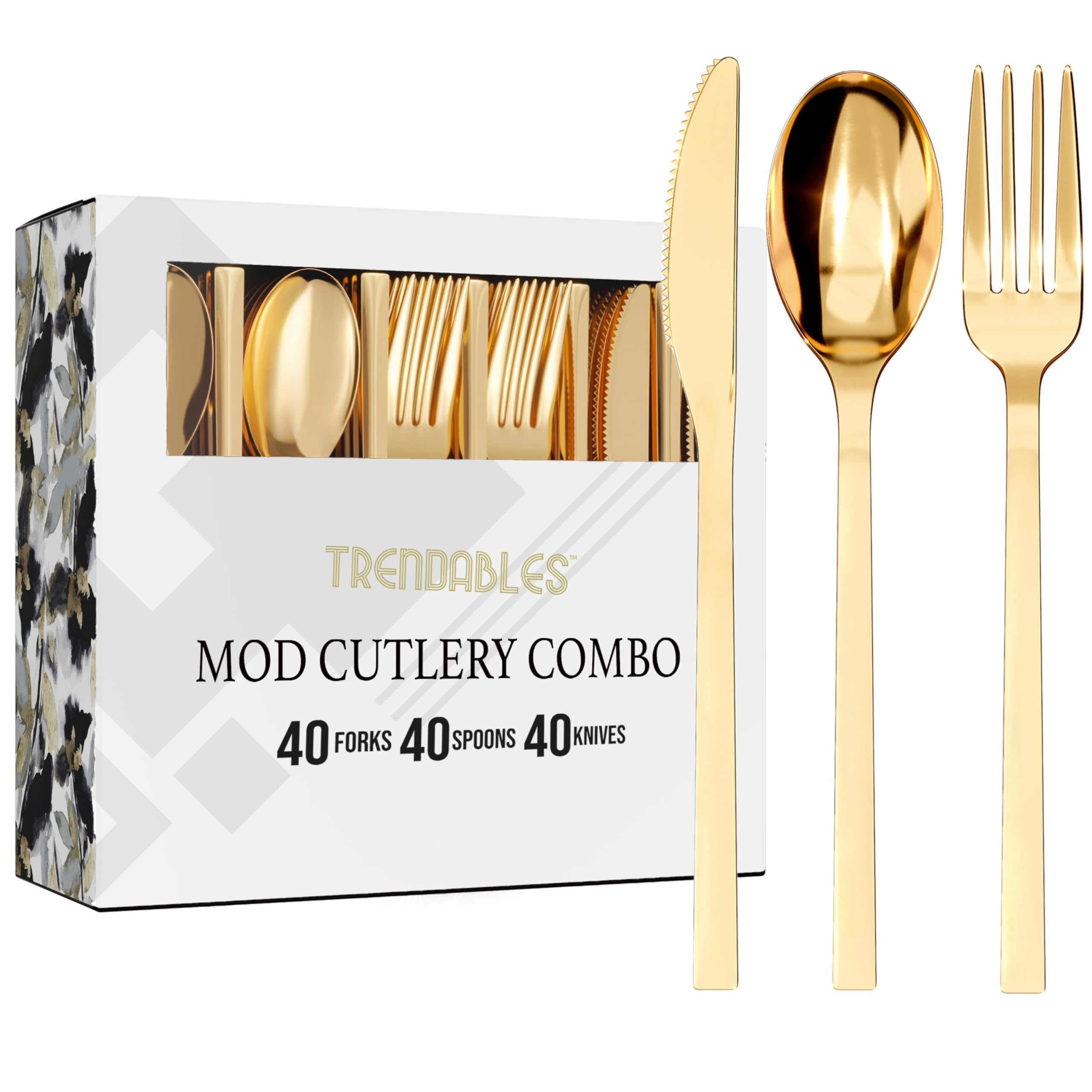 Gold Plastic Silverware Set Gold Silverware Disposable Forks and Spoons Disposable 120 Pack Plastic Utensils Set Includes 3 x 40 each Knives & Spoons