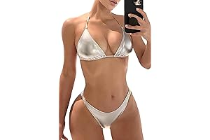 Triangle Top and Silver Bikini Bottoms