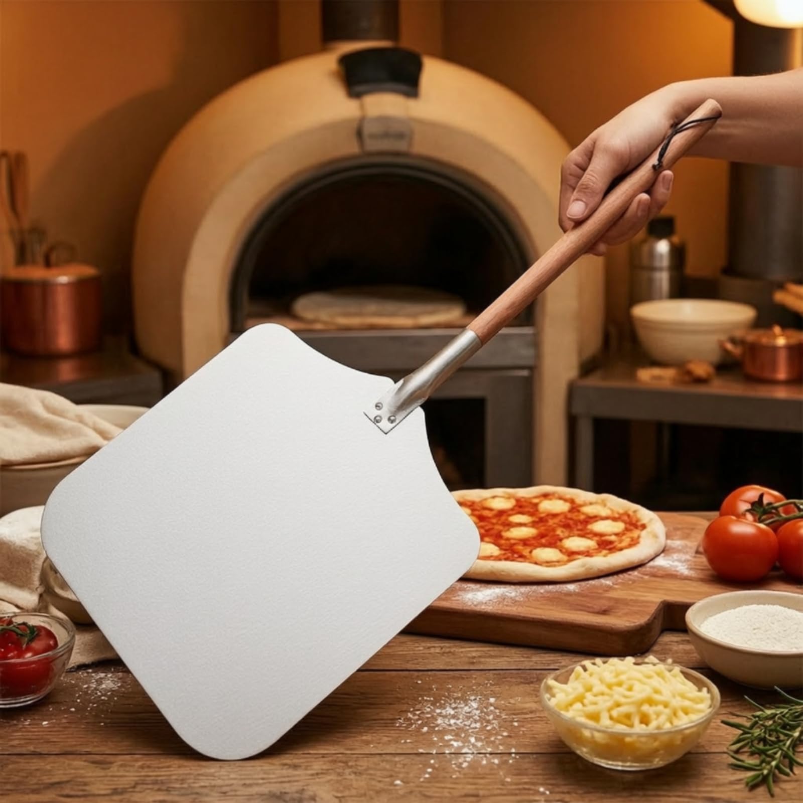 Gralara Pala per Pizza Pizza Quadrata Utensile Salvaspazio per Pizzaioli Amatoriali, Forno Domestico, 14 16 Pollici Lunghezza Totale 138cm