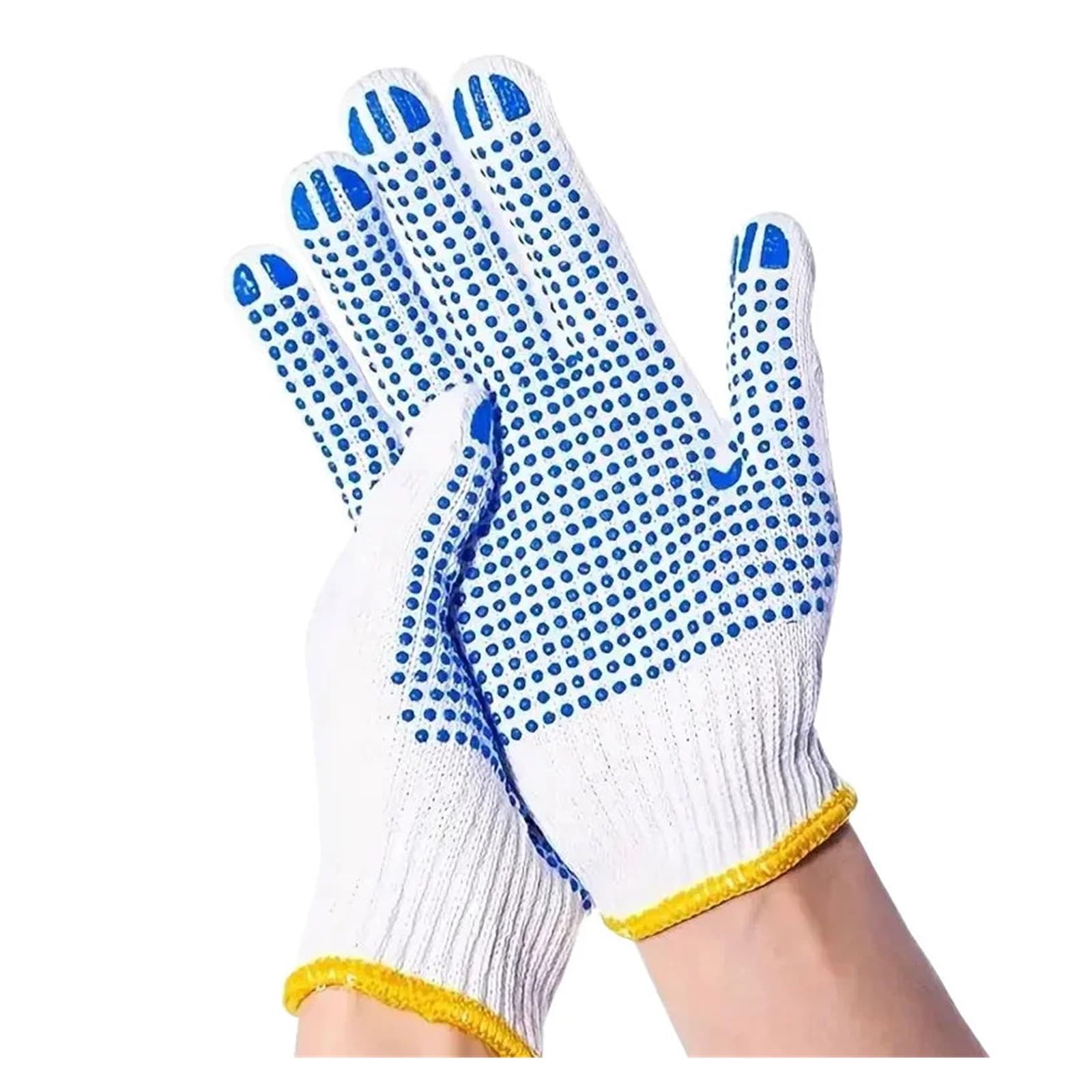 Générique Gants en coton et caoutchouc blanc bleu, antidérapants, résistants à l'usure, épais, adaptés au travail la Protection du(25Pair)