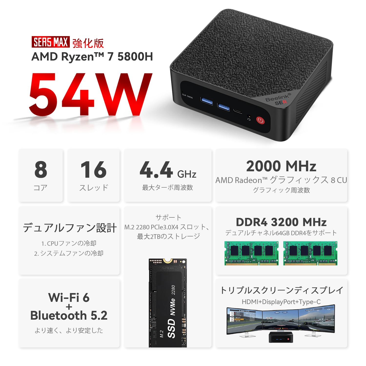 Amazon.co.jp: Beelink SER5 Max AMD Ryzen 7 5800H 32G DDR4