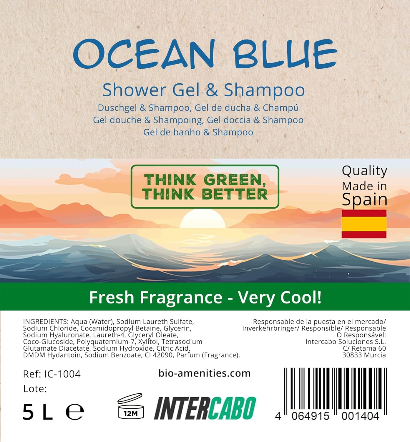 Ocean Blue Gel Doccia & Shampoo 2 in 1 2 x 5 L • Ricarica Profumata per Dispenser • Formula Delicata per Corpo e Capelli • Ideale per Hotel, Palestre, Spa e Ambienti Professionali