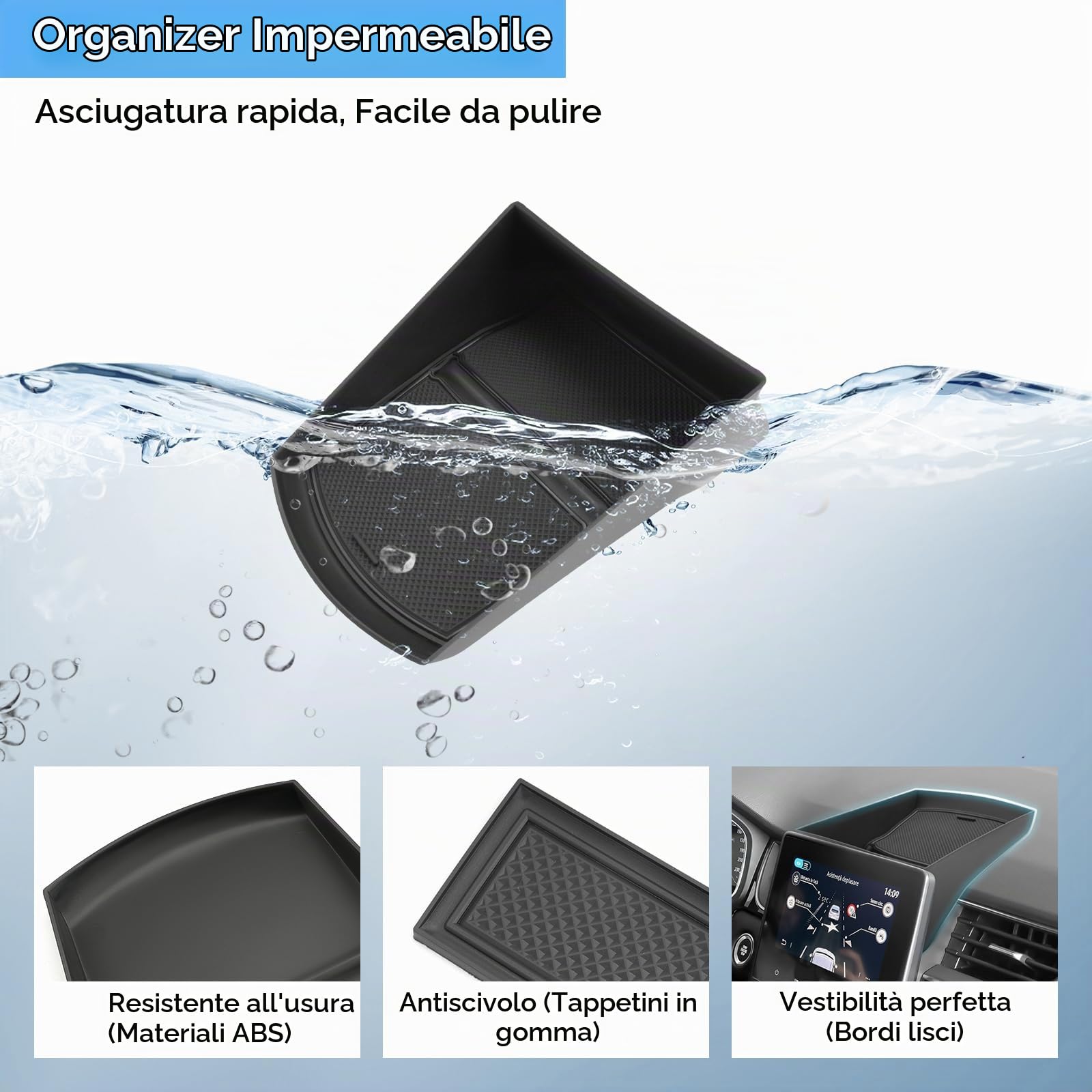 Vano Portaoggetti del Cruscotto Centrale Compatibile con Renault Captur 2 2019-2024, Console Centrale Portaoggetti, Captur Organizer per Console Centrale con Tappetino Antiscivolo (Nero)