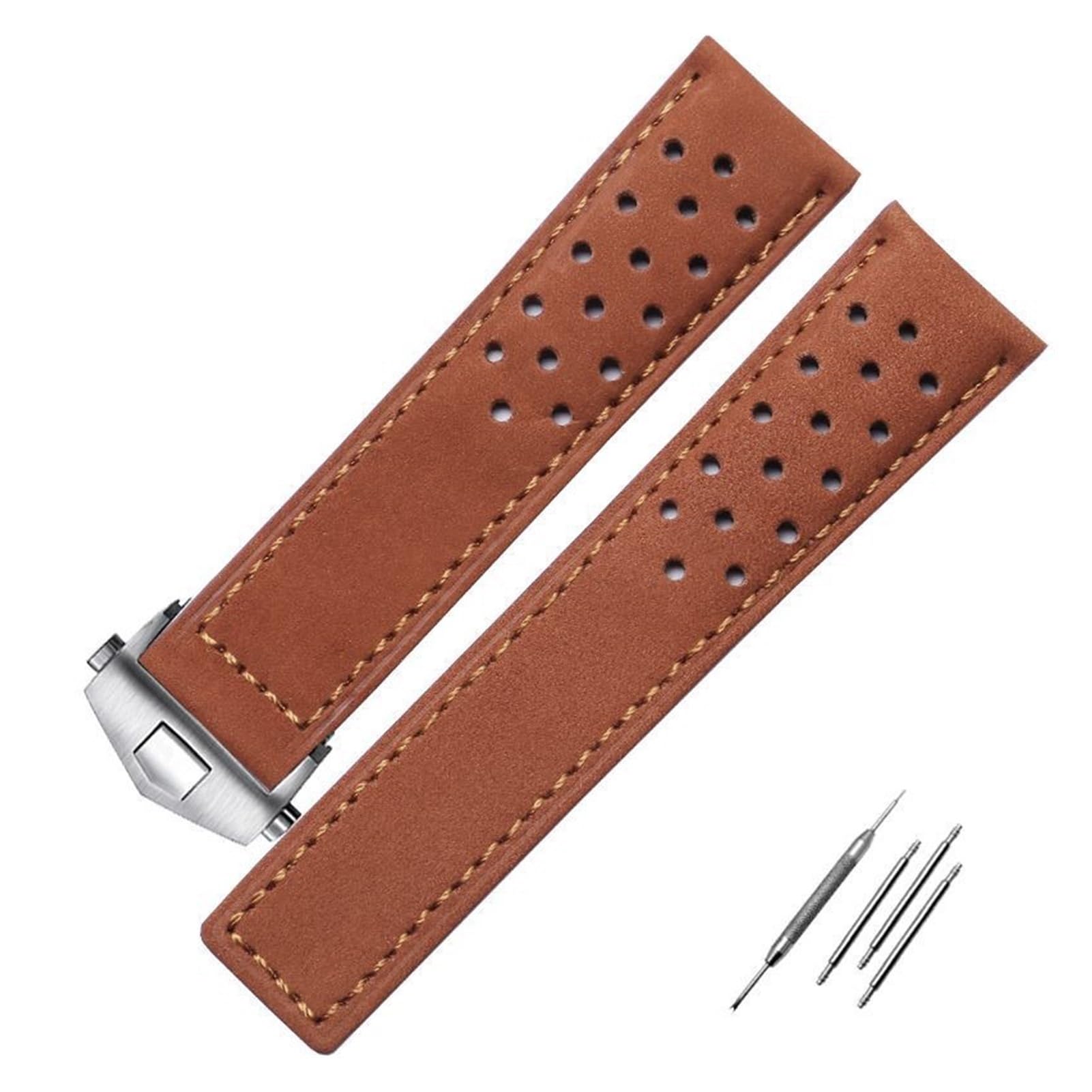 Generico Run Ken Compatibile con cinturino in vera pelle con ETICHETTA Cinturino da uomo di Heuer con fibbia pieghevole 20mm 22mm grigio Black Brown Cow LeaThin Banda