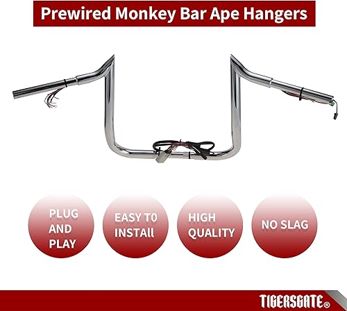 Miniatura 8 de TIGERSGATE Barra de mono con gancho de carne precableada de 14 pulgadas con alambre de agarre térmico de 1 14 pulgadas Ape perchas para Harley