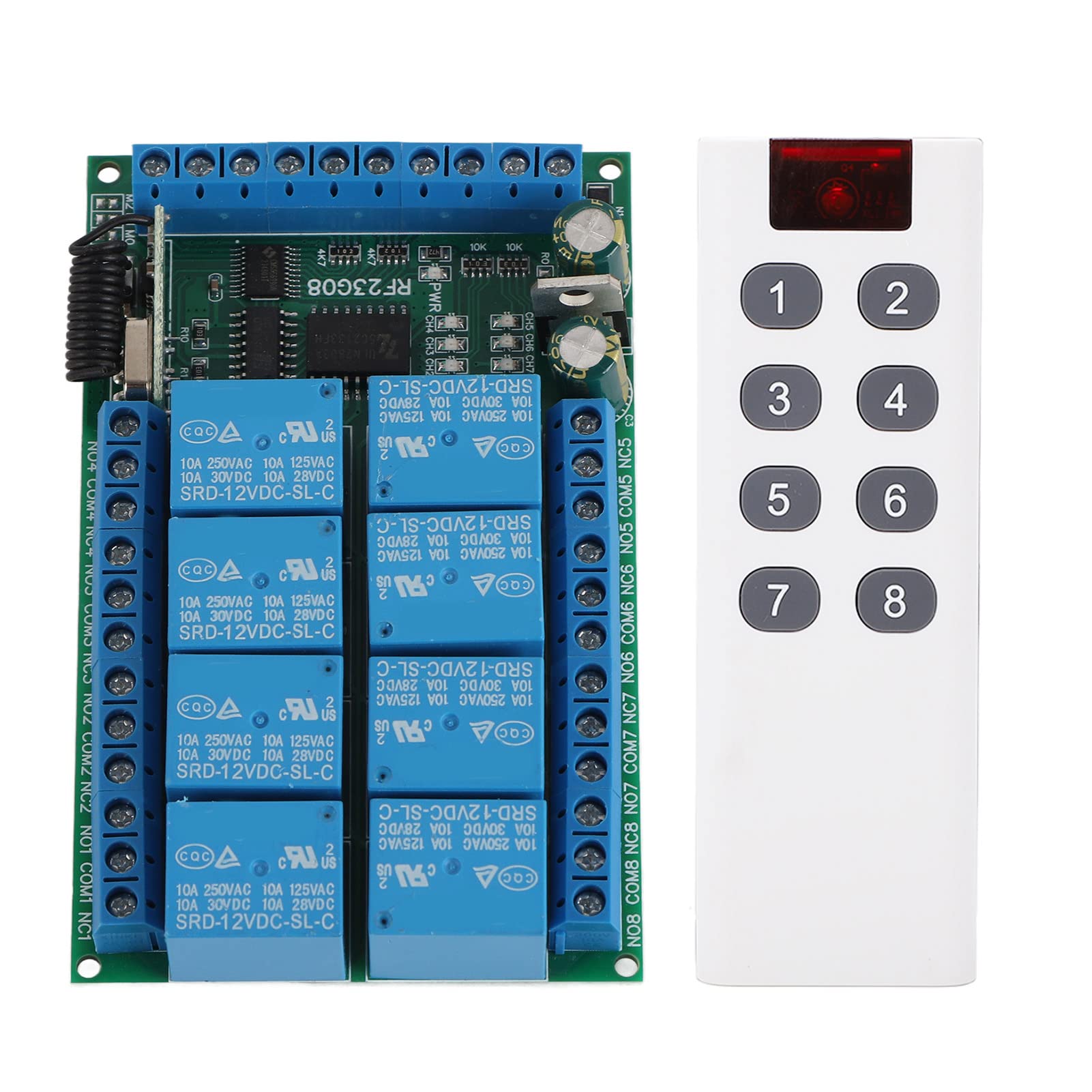 Télécommande à 8 Canaux, 8 Canaux 433,92 MHz, Encodage Fixe Multifonctionnel, Module de Télécommande de 100 Mètres, Commutateurs de Sortie (12V)