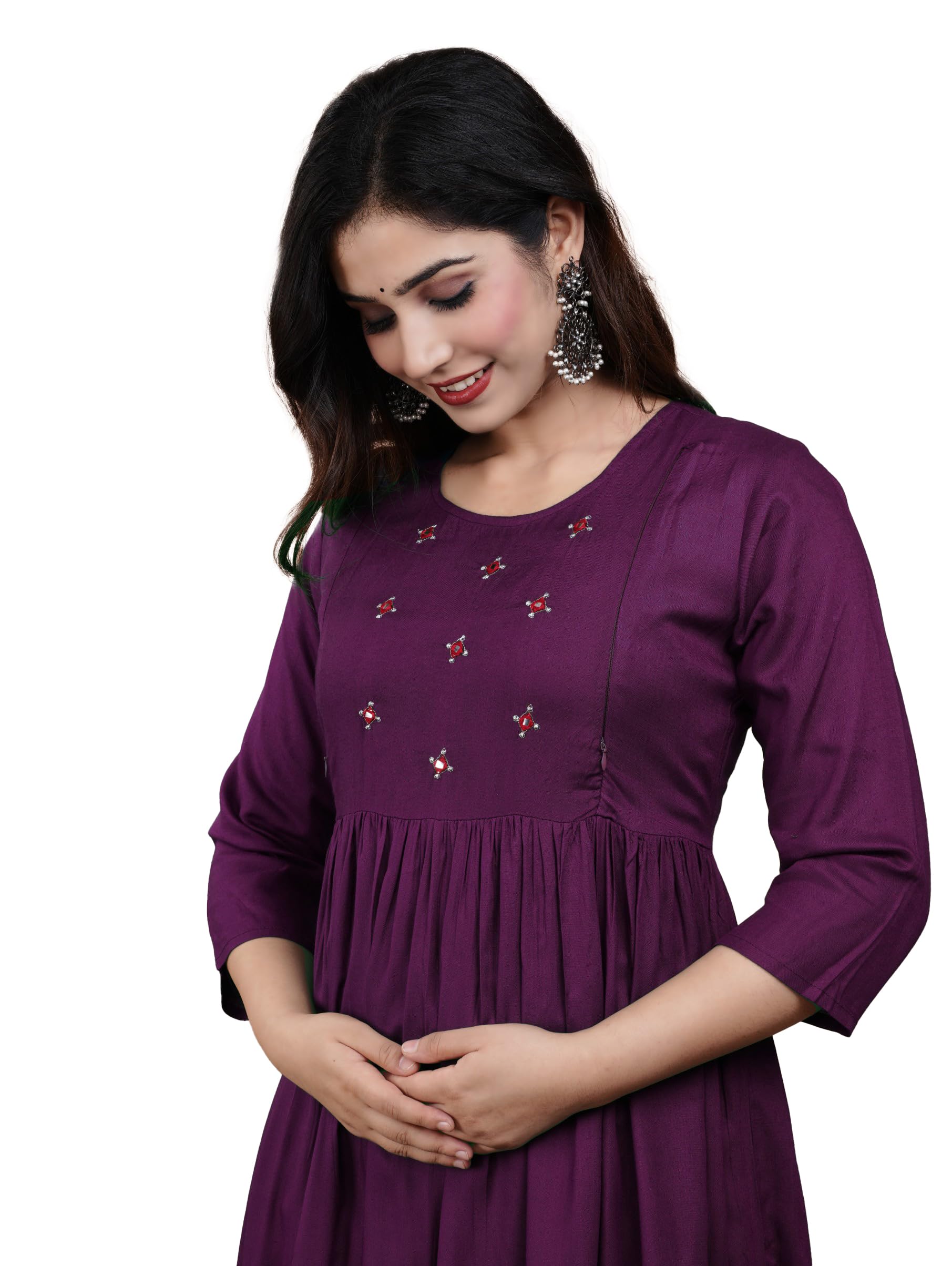Women Rayon Solid Embroidery Maternity, Feeding Kurti