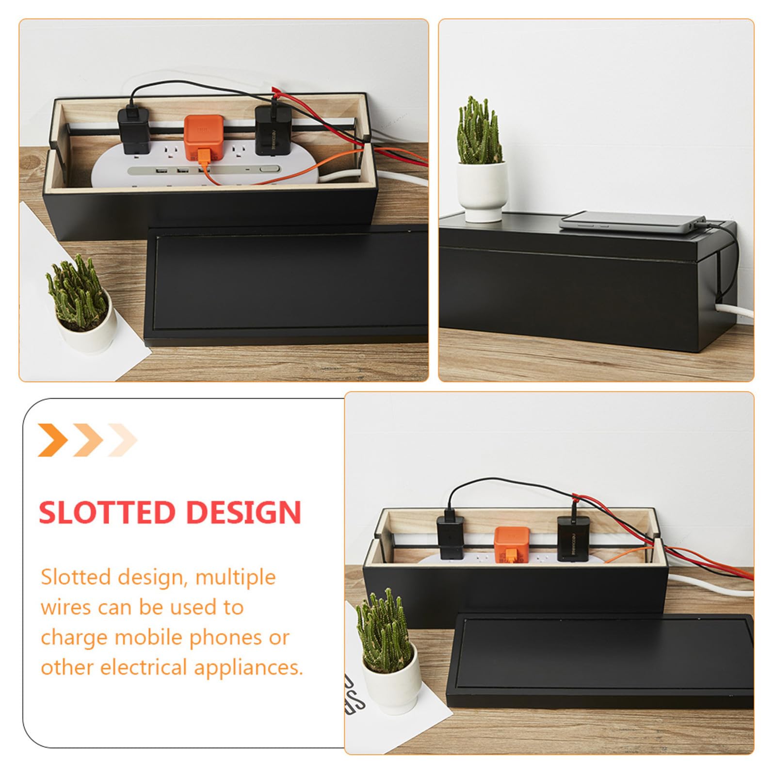 DOITOOL Caja Organizadora de Cables Negra de Plástico Hogar Función de Almacenamiento Rápido y Gestión Múltiple de Enchufes y Cables