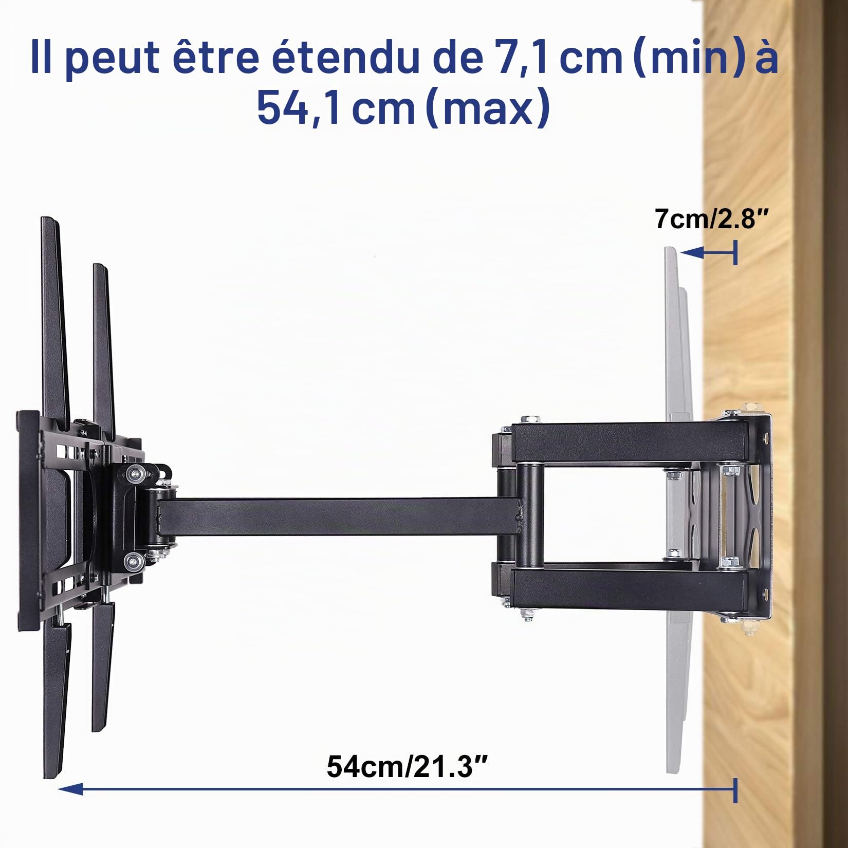 UNHO Support TV Mural Angle: Support TV Mural Fixe pour Écrans LED LCD Plasma 32-65 Pouces Inclinable et Orientable Meuble TV Support Mural Angle Charge Max 45kg VESA Max 400x600mm
