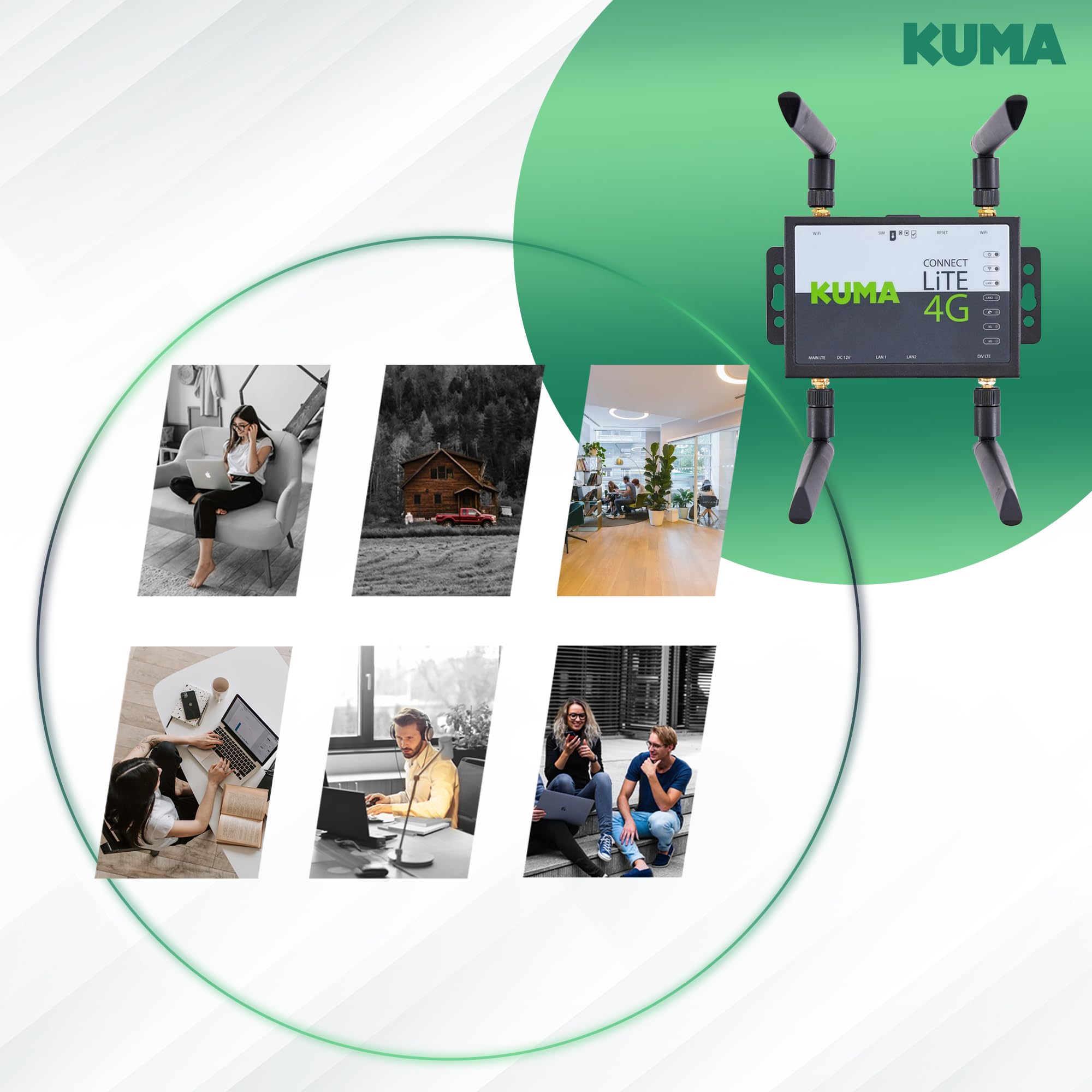 Router 4G KUMA CONNECT LiTE con slot SIM sbloccato - Router WiFi portatile 150 Mbps per casa giardino ufficio viaggio backup personale - Hotspot Internet mobile LTE - Plug&Play - 12V DC/240V AC