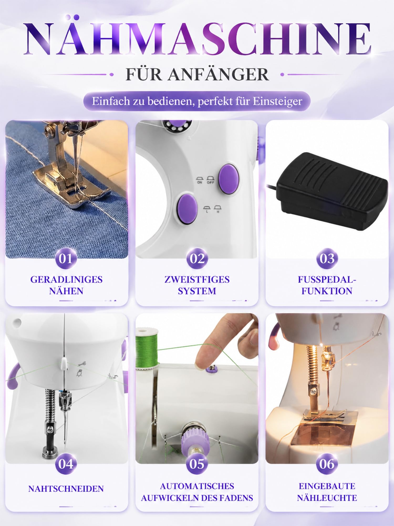 BRICH Mini-Nähmaschine für Anfänger & Kinder, tragbar, Erweiterungstisch | 2 Geschwindigkeiten, ideal für Anfänger und Kinder.Praktischer Erweiterungstisch für mehr Arbeitsfläche bei DIY-Projekten