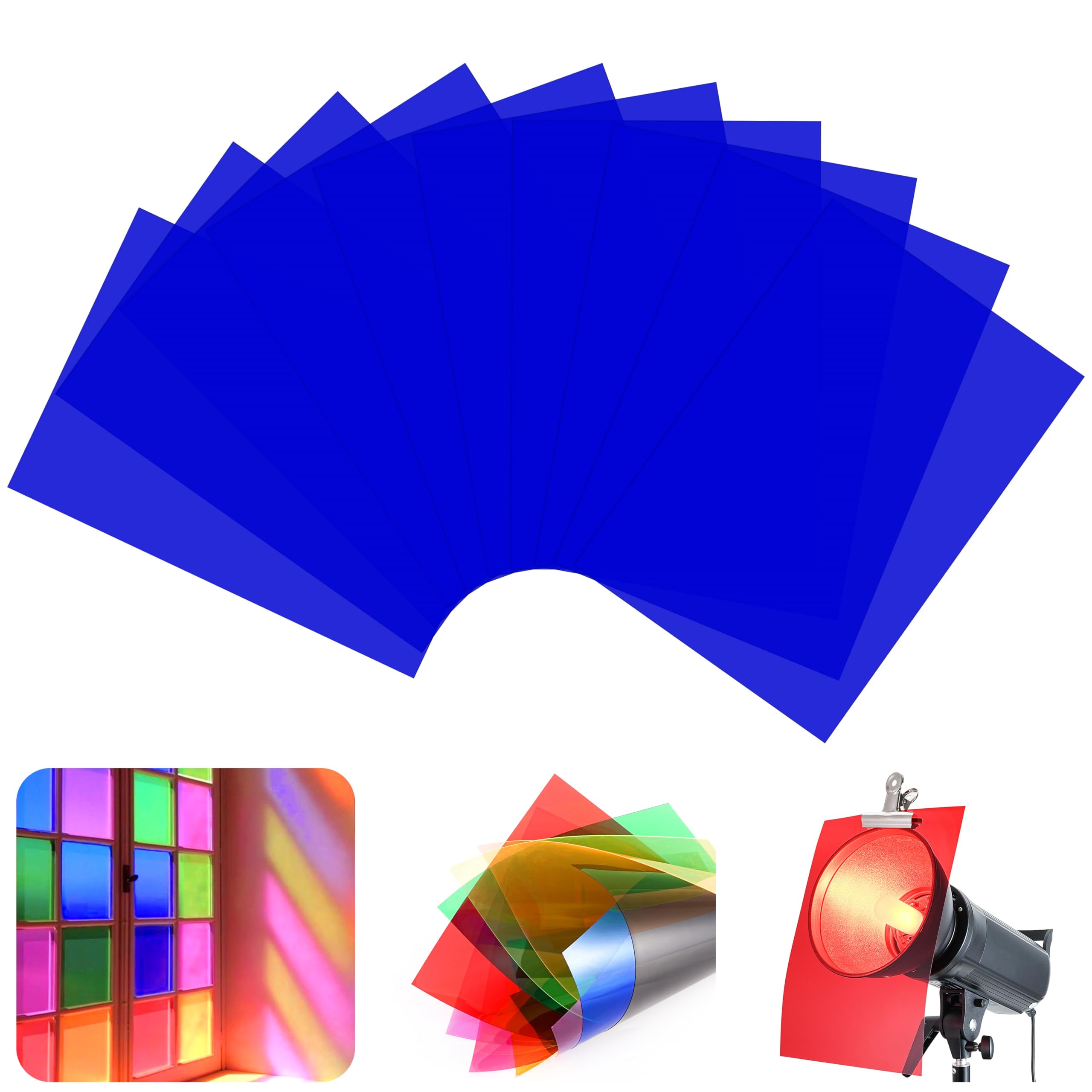 10 Pack Gel Light Filter Sheets, A4 Size Transparency Colored Plastic Sheets,Light Gel Filters for Photography Studio Lighting, Stage LED Lights,Headlight Film (Dark Blue)