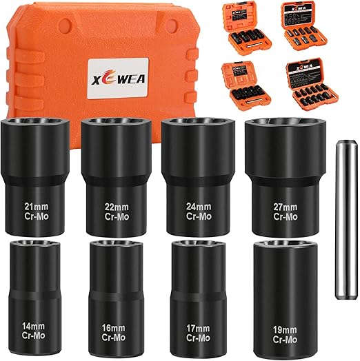 XEWEA 9PCS Lug Nut Extractor Set, 1/2" Drive Impact Bolt Nut Remover