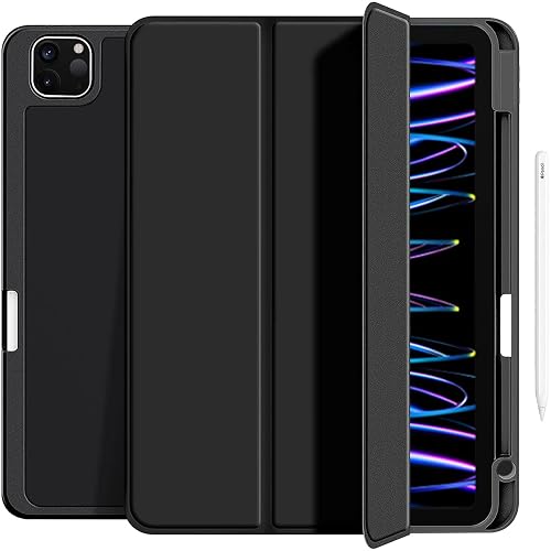 Robustrion Case for iPad Pro 11 inch Case Cover 3rd Gen / 4th Gen 2022 M1 [Auto Sleep Wake] with Pencil Holder [Right Side] - Black