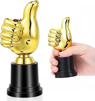 Mini Thumbs Up Trophy Award, 5.12in Plastic Winner Trophies for Celebrations, Sports, Classroom, Office, and Competitions