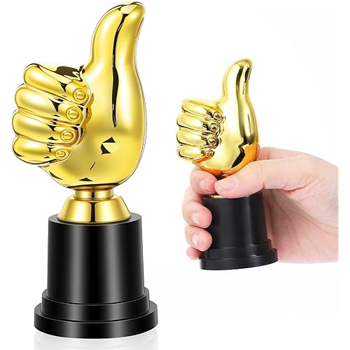 Mini Thumbs Up Trophy Award, 5.12in Plastic Winner Trophies for Celebrations, Sports, Classroom, Office, and Competitions