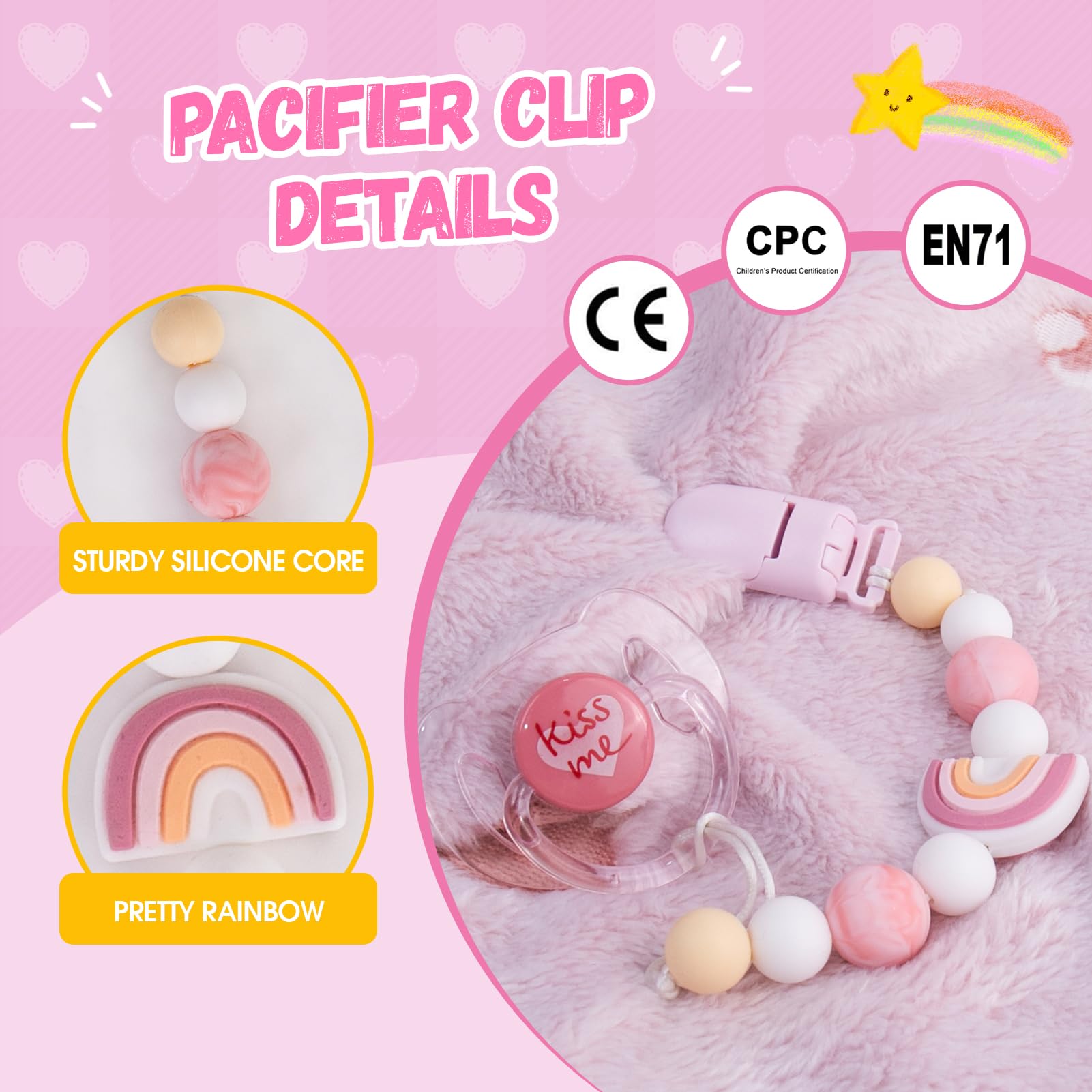 Clips para chupete Rebron Baby Dolls Soportes de chupete Clips de silicona Paci con Paci magnético - Rosa 3