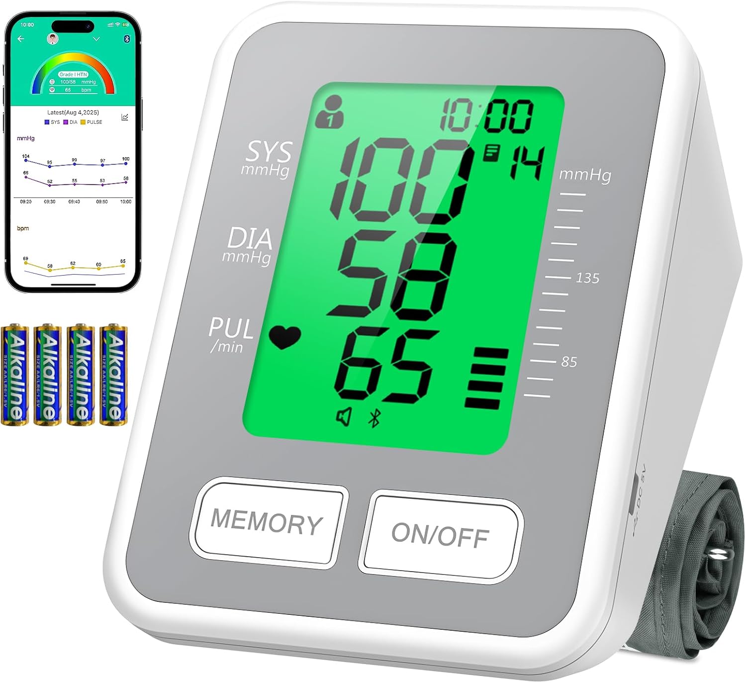 Product image of Upper Arm Blood Pressure Monitors for Home Use, Blood Pressure Cuff with Wide Range Cuff Fits Standard to Large Adult Arms, Digital BP Machine with App, Bluetooth Compatible for iOS & Android Devices