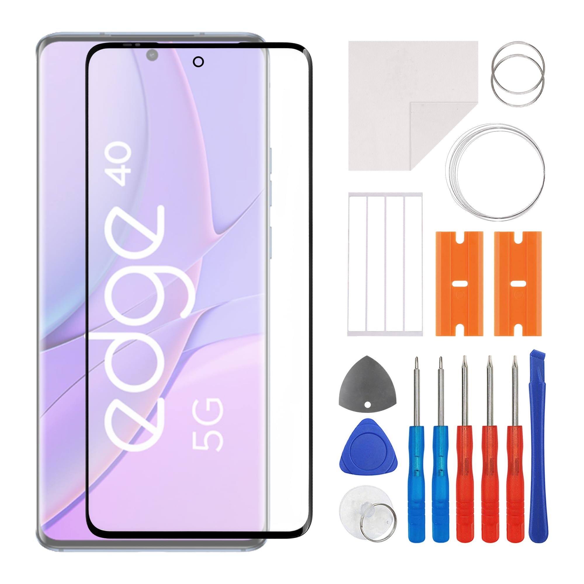 SWARK New Front Screen Glass Outer Panel Lens Replacement +OCA Compatible with Moto Edge 40 Neo XT-2307-1, XT-2307-3 with Upgraded Repair Kit- No LCD Screen and Touch Digitizer