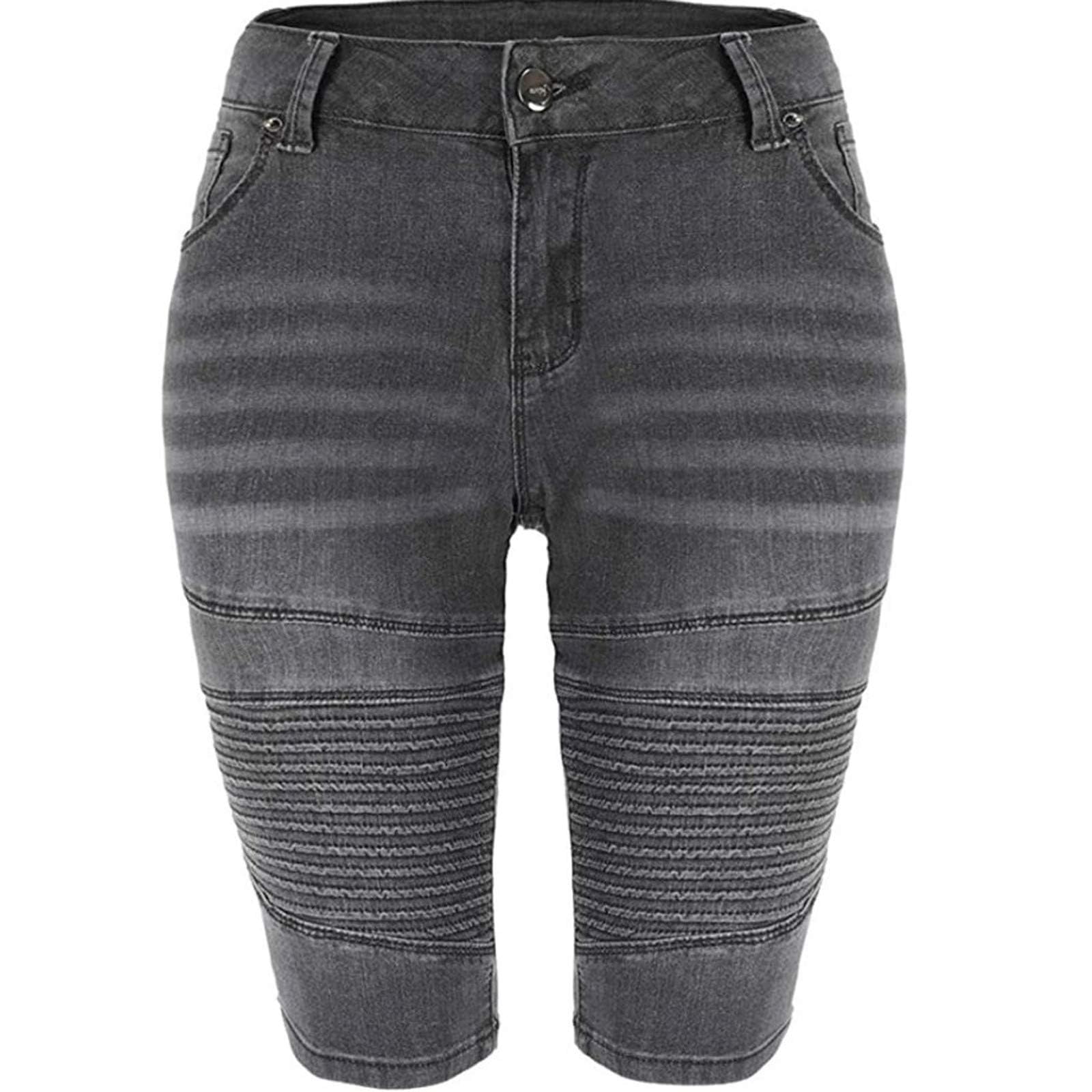 Zylphorix Womens Knee Length Curvy Stretch Short Jeans Middle Rise Stretchy Denim Shorts Summer Mid Waisted Denim Shorts (3X-Large,Dark Gray)