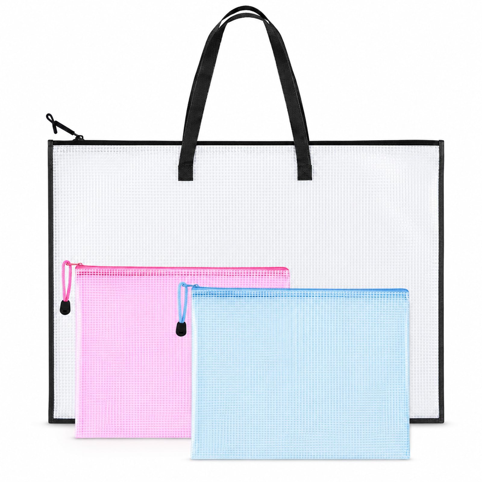 3 Pcs Art Portfolio Set, A2 Mesh Artwork Storage Bag with A4 Folder Cases