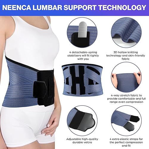 Miniatura 2 de NEENCA Soporte lumbar ajustable para aliviar el dolor de espaldalumbarcintura, cintura con estabilizadores de resorte para lesiones, hernia de
