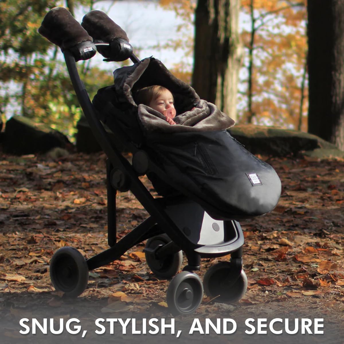7 AM Enfant - Saco para cochecito de bebé, bolsa de invierno repelente al agua para cochecitos y asiento de coche, forro polar suave y forro de felpa para bebé | (gris jaspeado, piel sintética negra